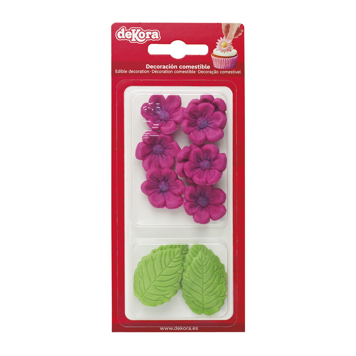 Sukkerdekorasjoner Fuchsia med blader 13-pk