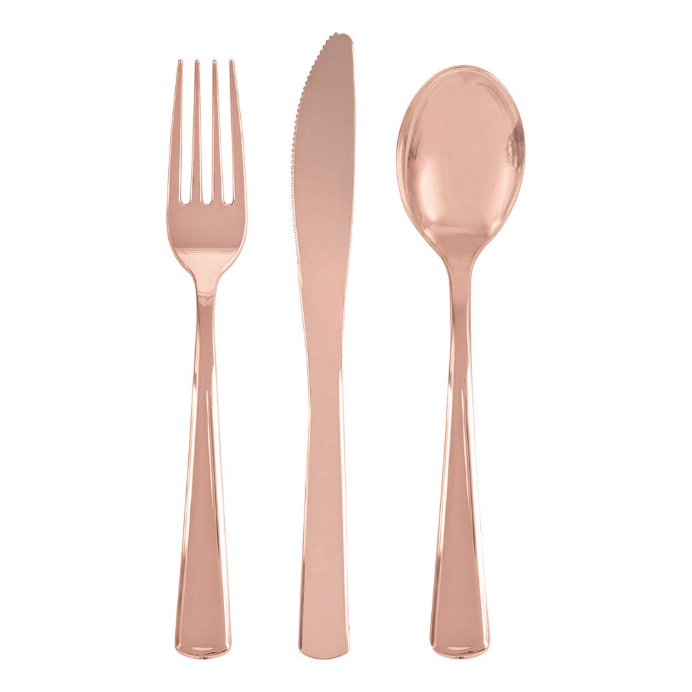 Plastbestikk i roségull-metallic 18 stk.
