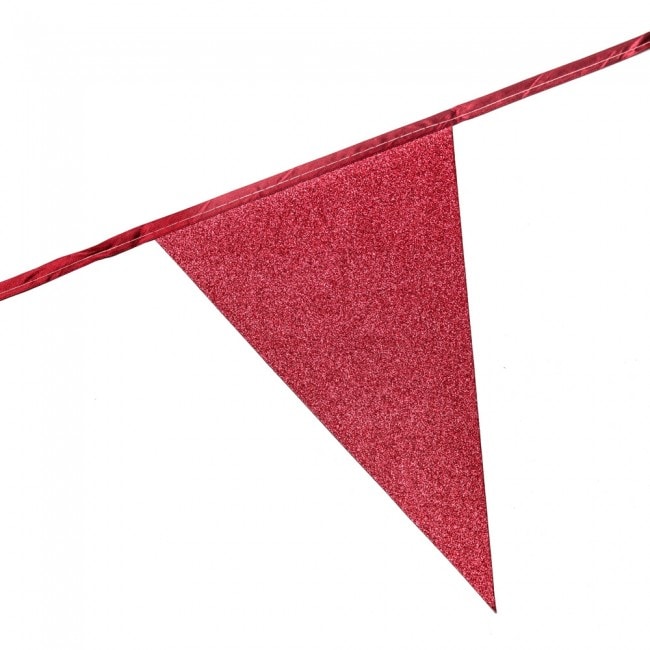 Glitrende flaggirlander i rødt 6 meter