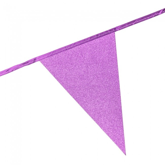 Glitrende flaggirlander i rosa 6 meter