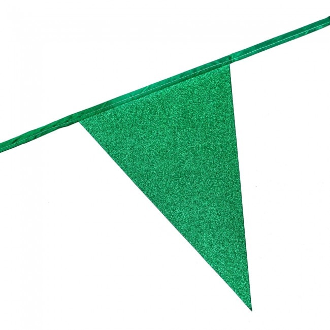 Glitrende flaggirlander i grønn 6 meter