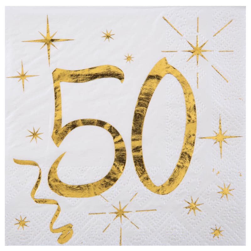 Servietter Hvit & Gull 50-årsfest 20 stk.