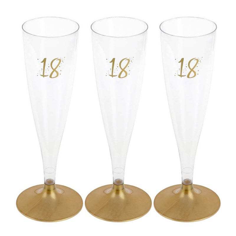 Champagneglass i Plast med Gull 18 år 6 stk.