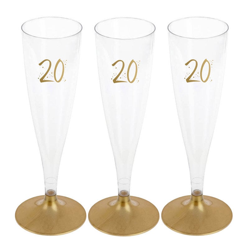 Champagneglass i Plast med Gull 20 år 6 stk.
