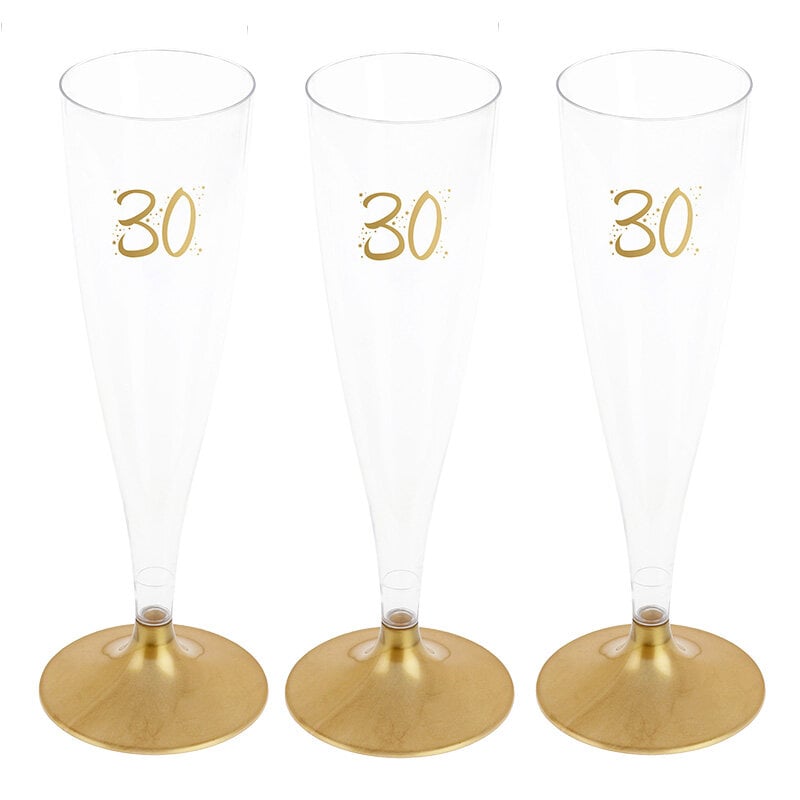 Champagneglass i Plast med Gull 30 år 6 stk.