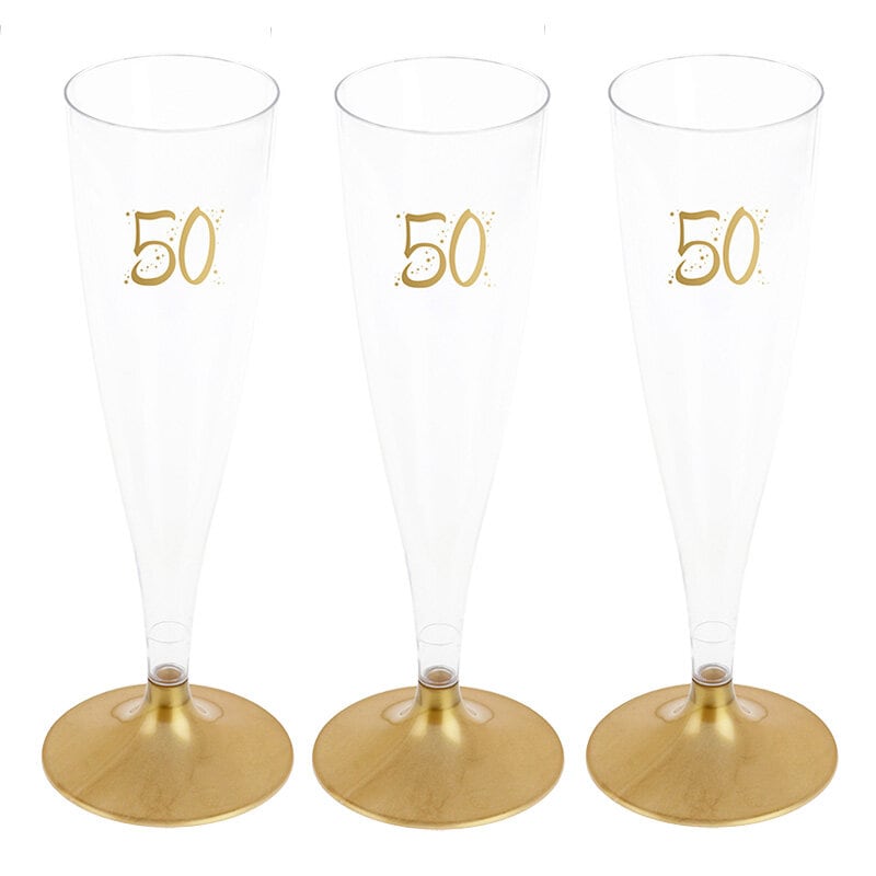 Champagneglass i Plast med Gull 50 år 6 stk.