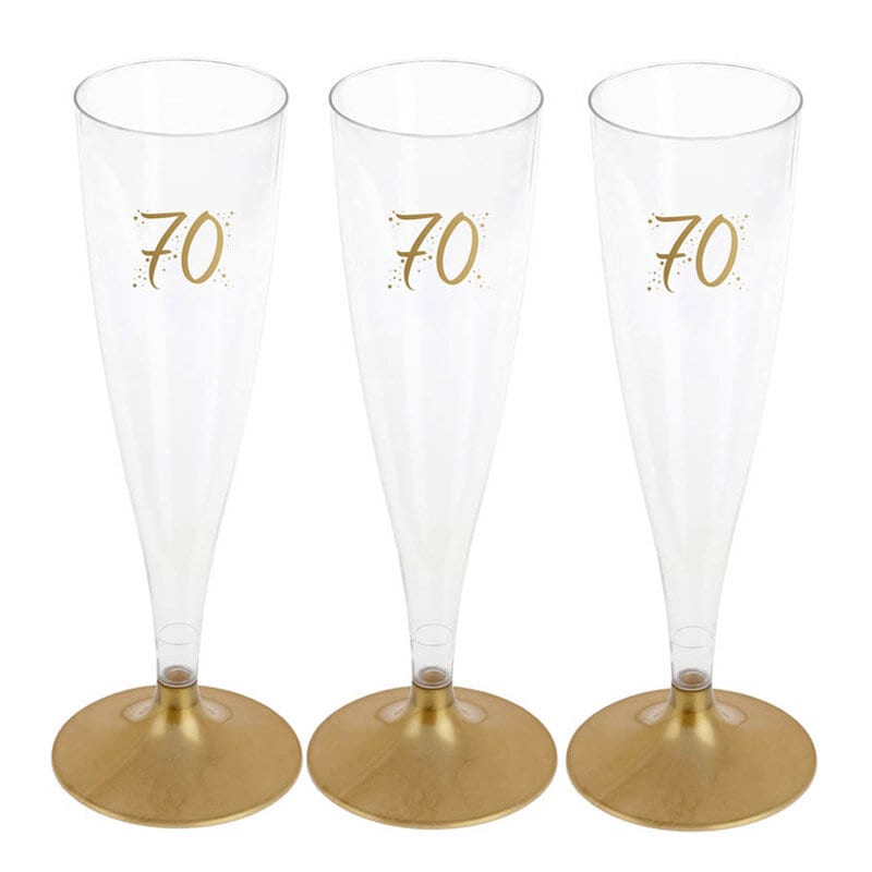 Champagneglass i Plast med Gull 70 år 6 stk.