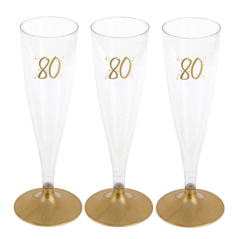 Champagneglass i Plast med Gull 80 år 6 stk.