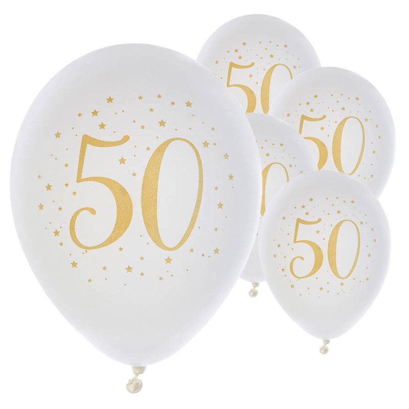 Ballonger Hvit & Gull 50 år 8 stk.