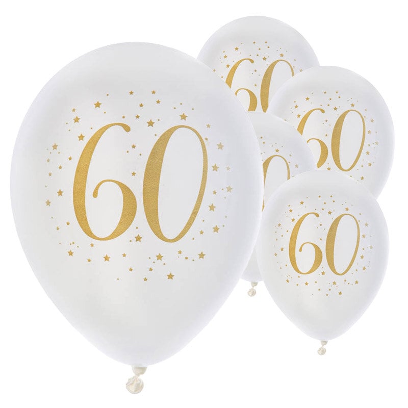 Ballonger Hvit & Gull 60 år 8 stk.