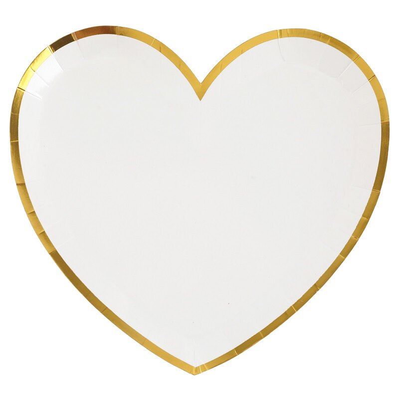 Tallerkener - Hjerteformede i hvitt og gull 10 stk.