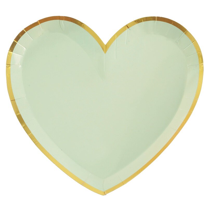 Tallerkener - Hjerteformede i olivengrønt og gull 10 stk.