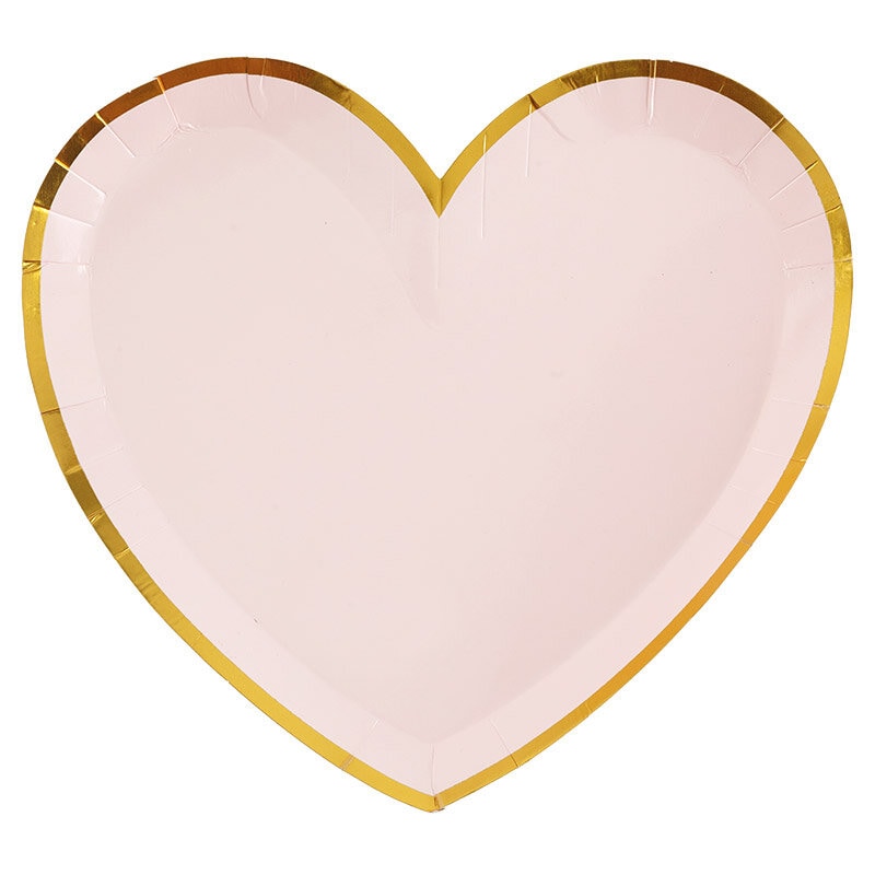 Tallerkener - Hjerteformet i rosa og gull 10 stk.