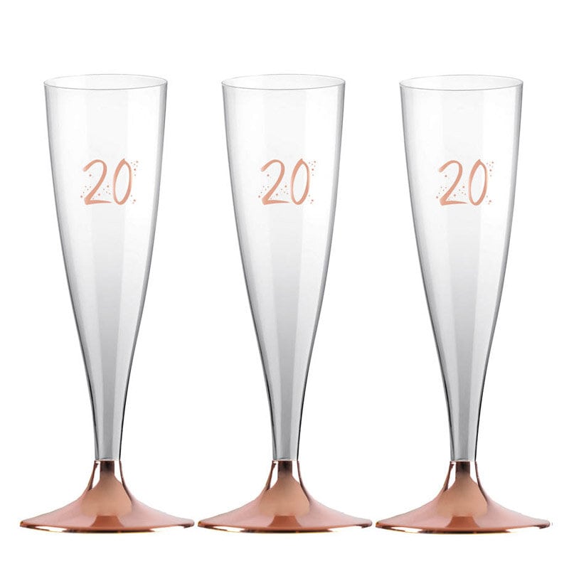 Champagneglass i Plast med Roségull 20 år 6 stk.