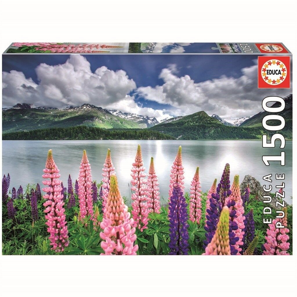 Educa Puslespill - Lupins on the shore of Lake Sils, Switzerland 1500 brikker