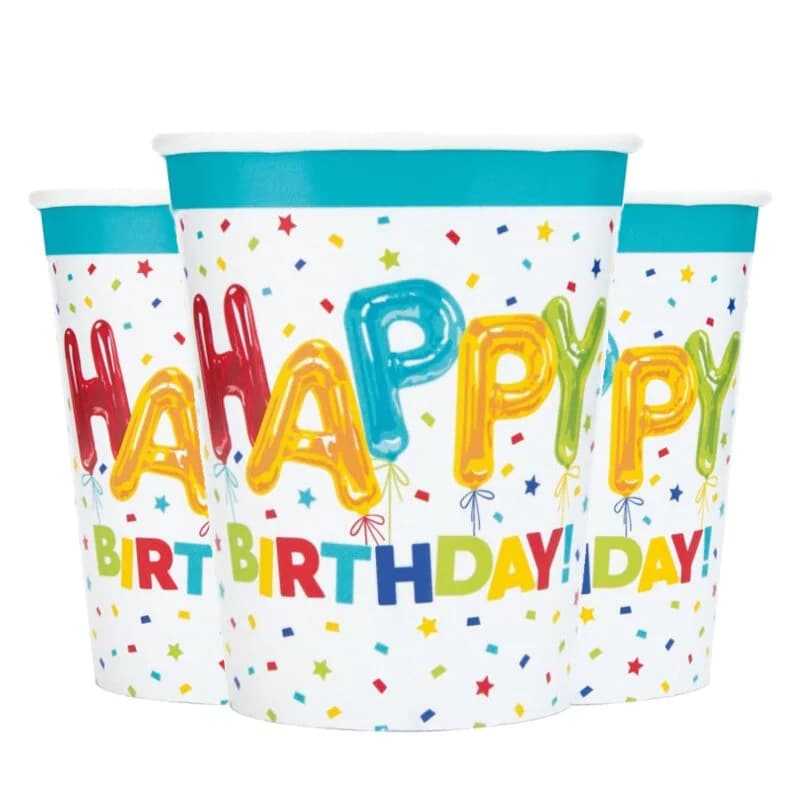 Happy Balloon Birthday - Pappkopper 8 stk.