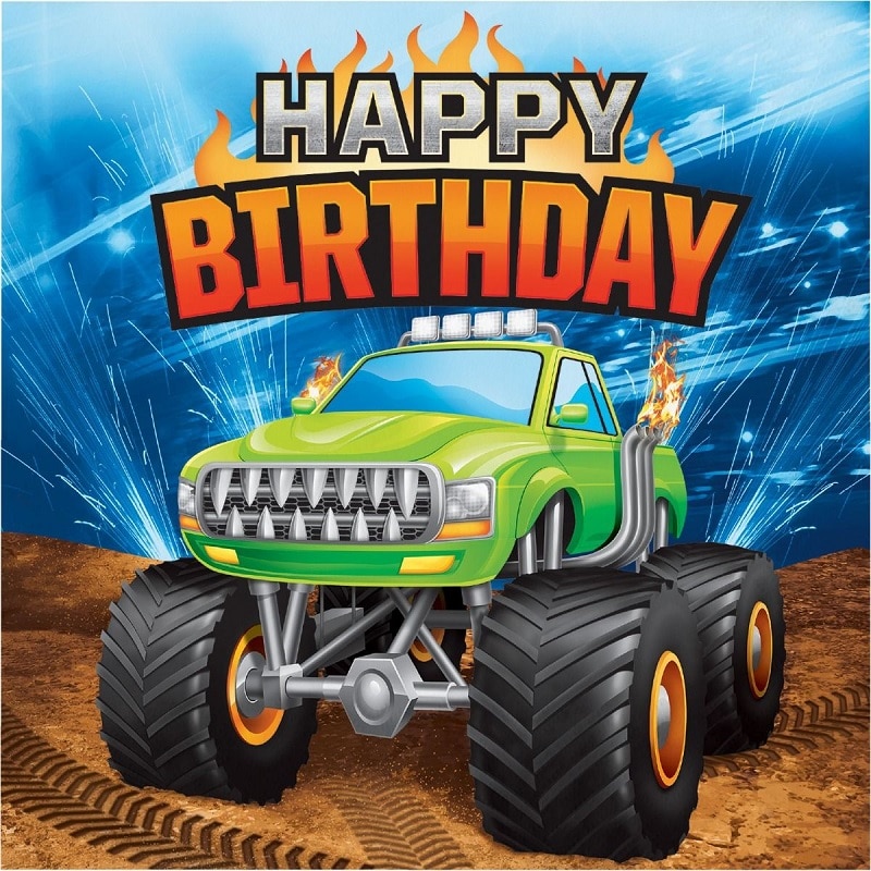 Monster Truck - Servietter Happy Birthday 16 stk.