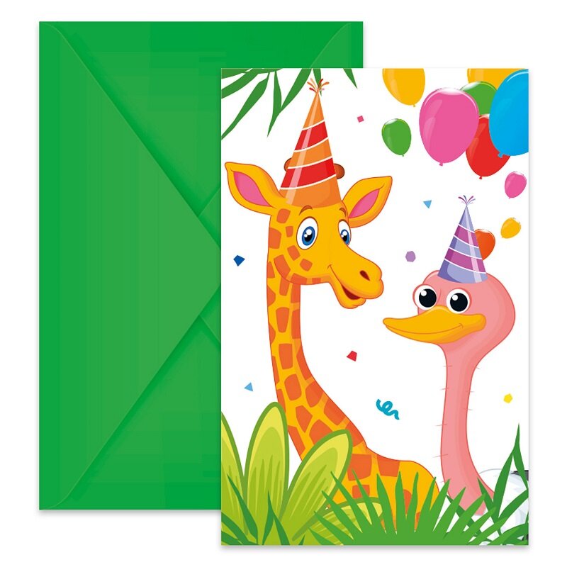 Jungle Balloons - Invitasjoner med konvolutter 6 stk.