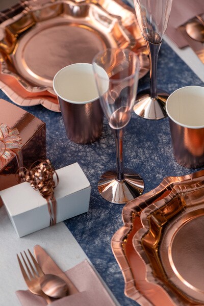 Plastchampagneglass med roségullfot 6 stk.