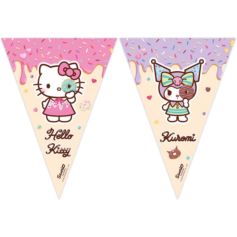 Hello Kitty & Kuromi - Flaggirlander av papir 230 cm
