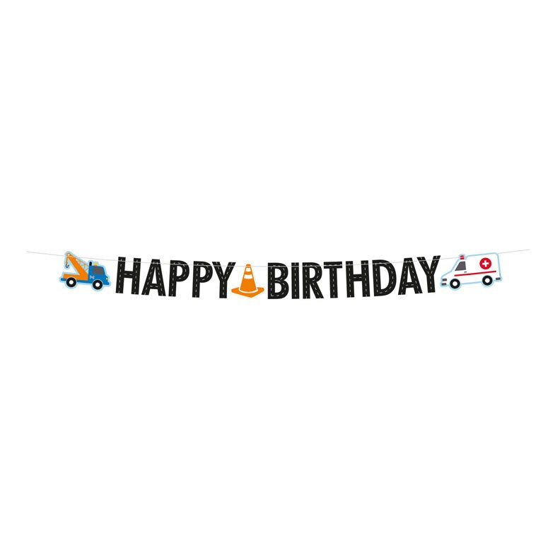 Kjøretøystema - Girlander Happy Birthday