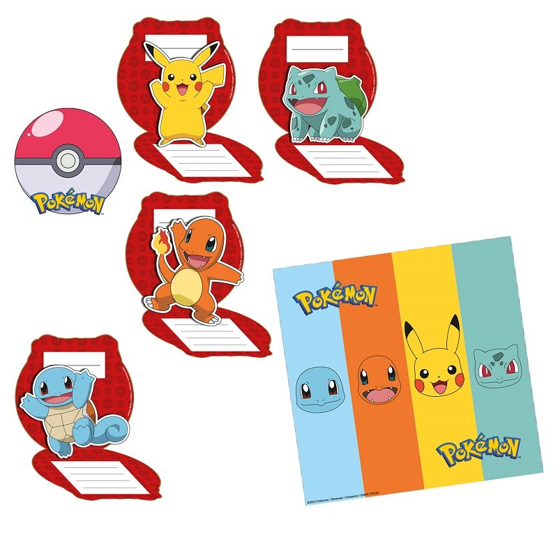 Pokémon - Invitasjoner med konvolutter 8 stk.
