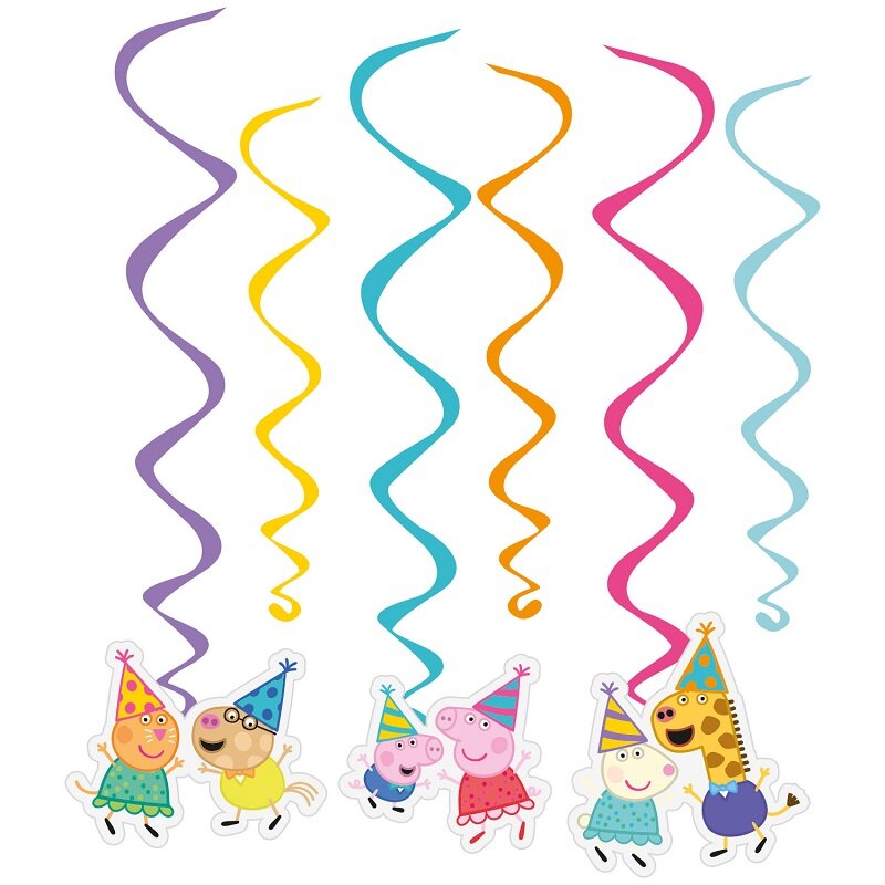 Peppa Gris Bursdag - Hengende Swirl Dekorasjoner 6 stk.