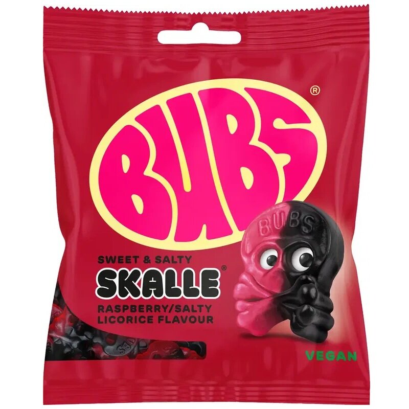 Bubs Bringebær/Lakris Skalle 155 gram