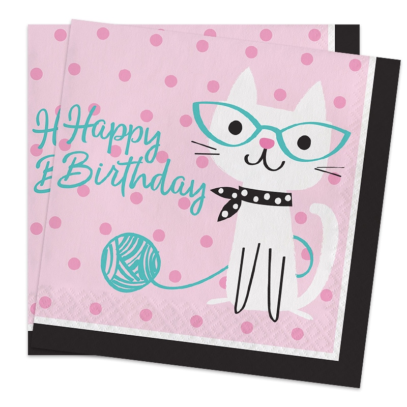 Cat Party - Servietter Happy Birthday 16 stk.