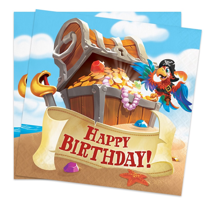 Pirates Treasure - Servietter Happy Birthday 16 stk.