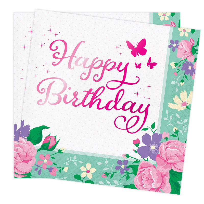 Floral Fairy Sparkle - Servietter Happy Birthday 16 stk.