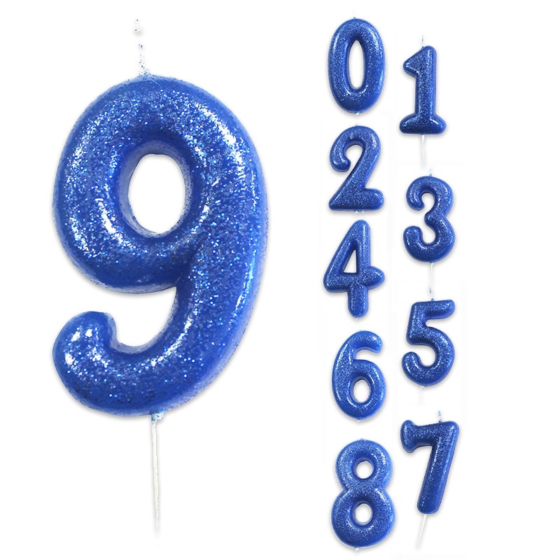 Kakelys i blått med glitter tall 0-9