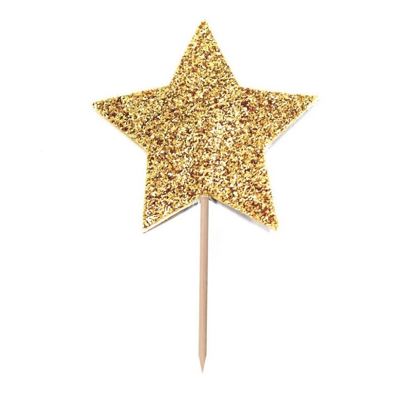 Partypicks med gullglittrende stjerner 12 stk