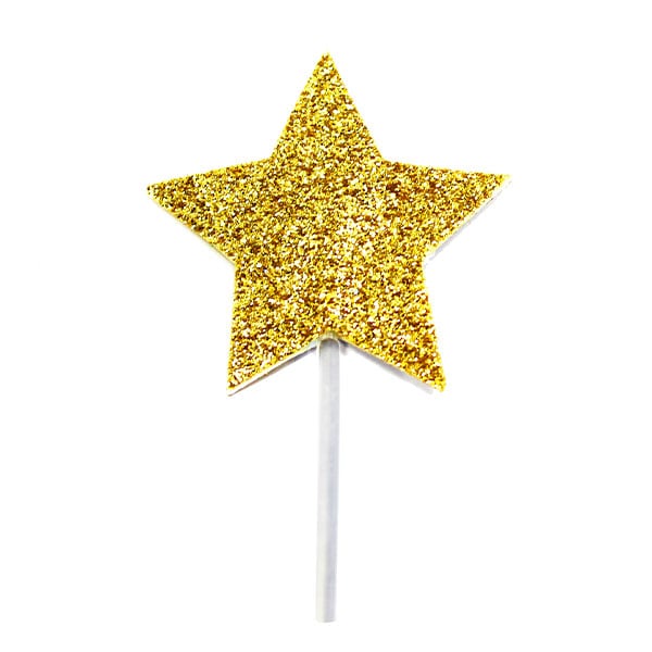 Partypicks med gullglittrende stjerner 12 stk