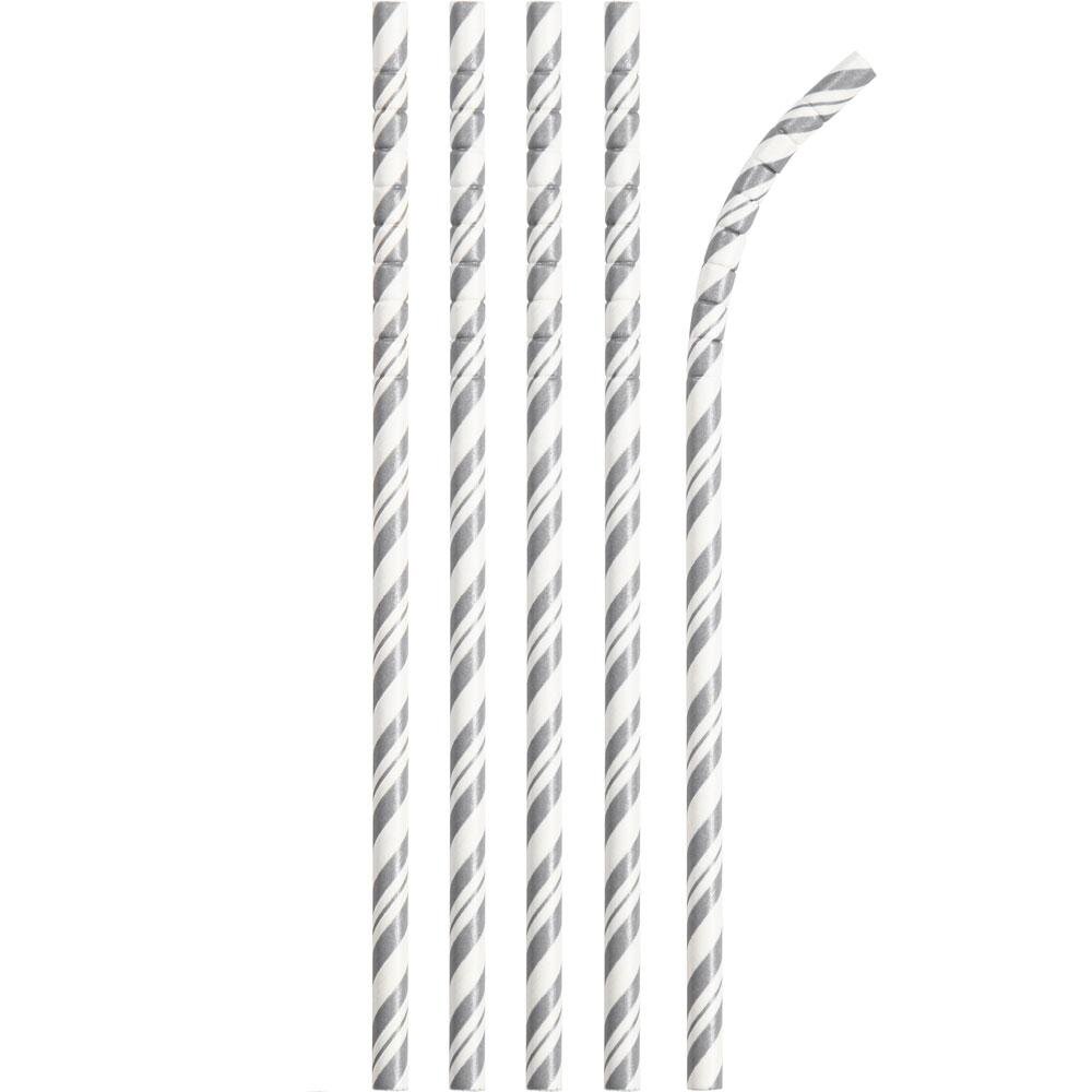 Sugerør Eco-Flex, sølv/hvit 24-pack
