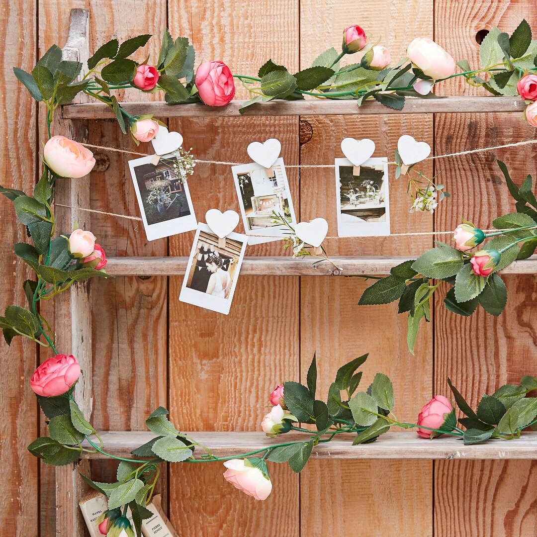 Blomstergirlander i kunstmaterial med rosa blomster 2 meter