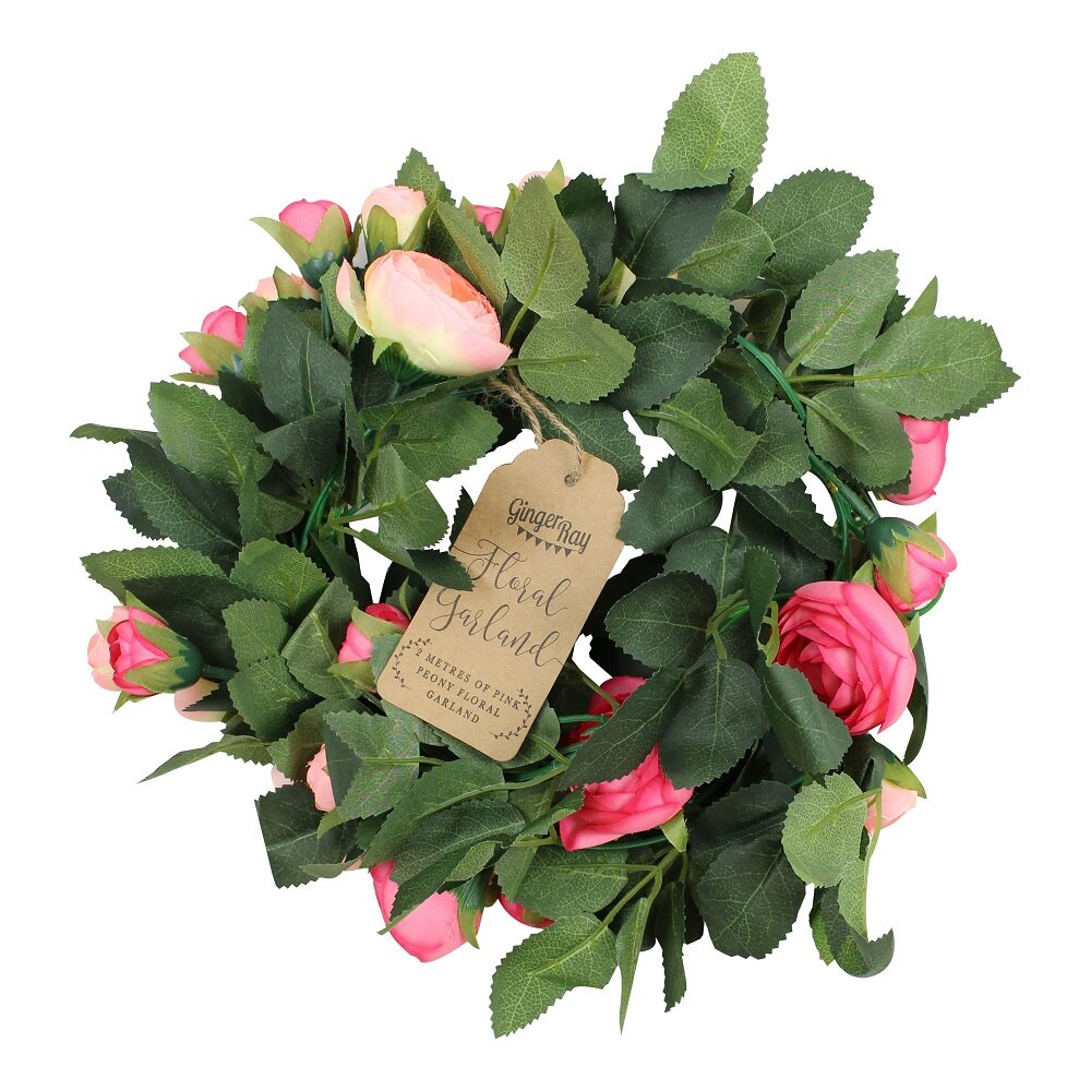 Blomstergirlander i kunstmaterial med rosa blomster 2 meter