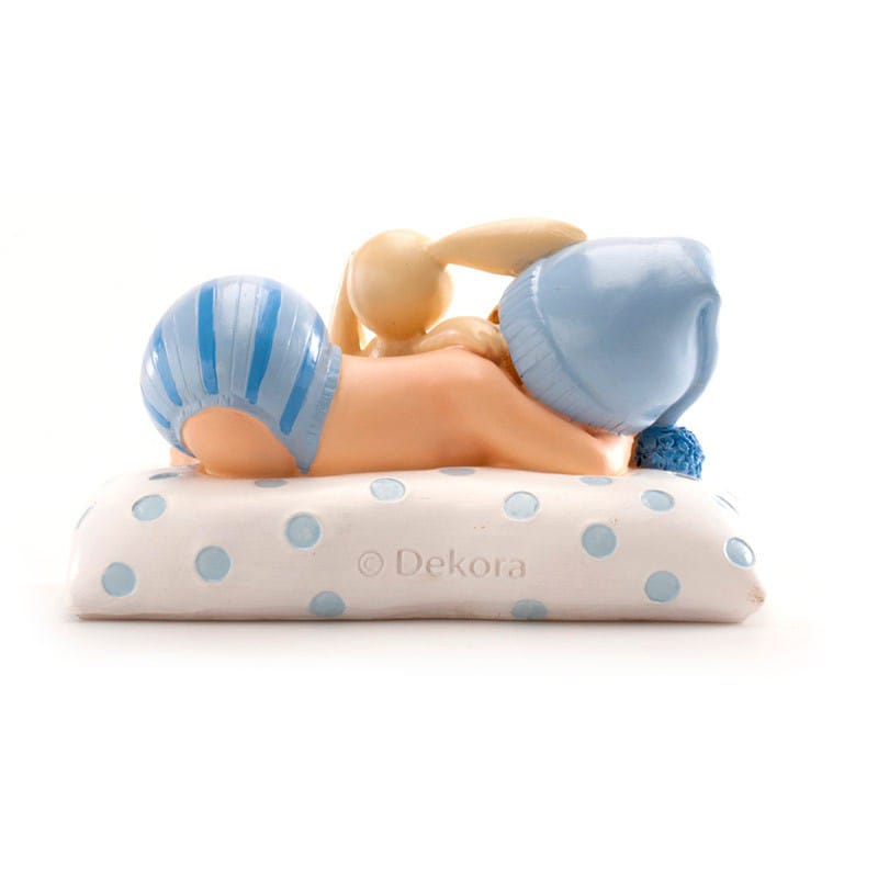 Kakedekorasjon - Baby i blått med kosedyr 10 cm
