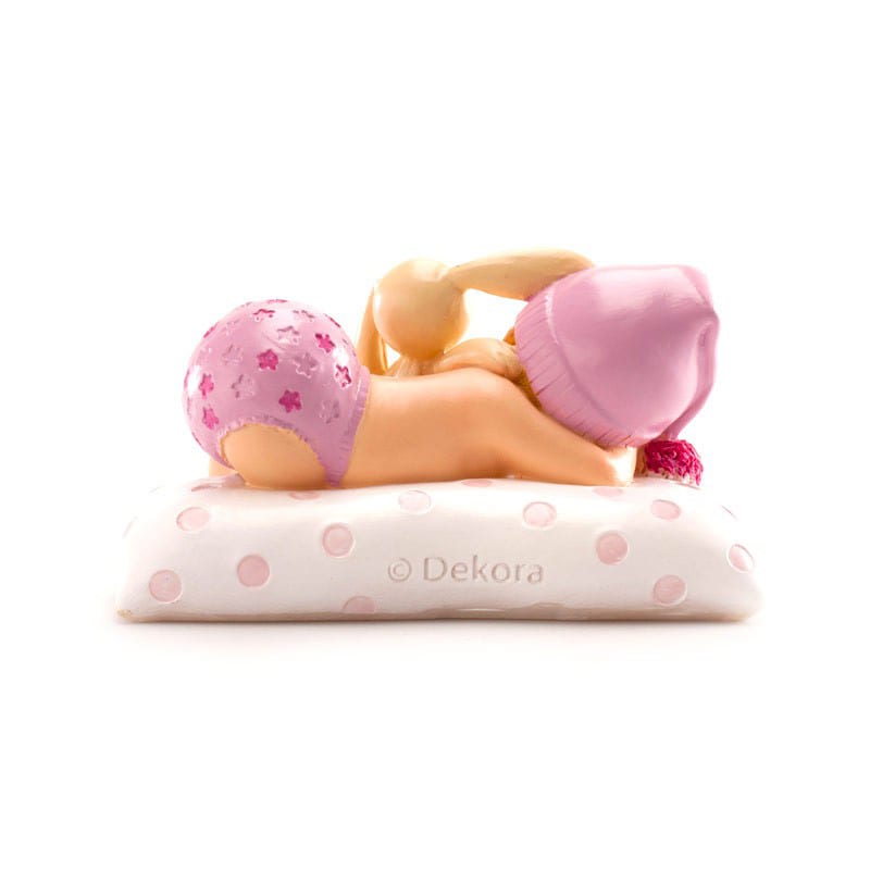 Kakedekorasjon - Baby i rosa med kosedyr 10 cm