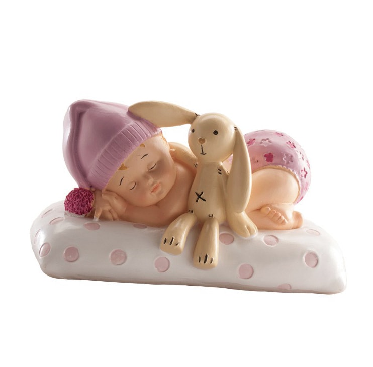 Kakedekorasjon - Baby i rosa med kosedyr 10 cm