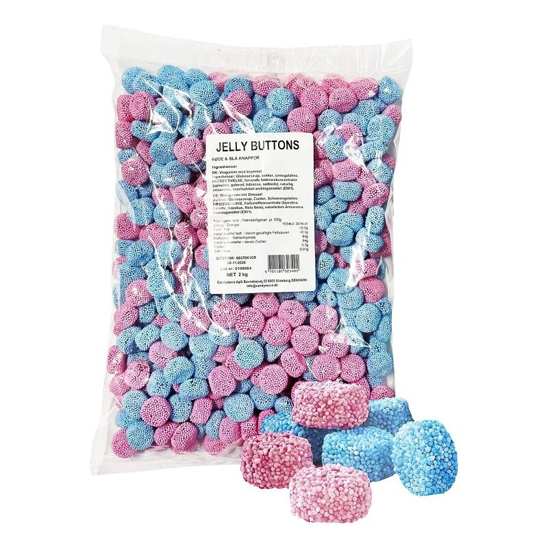 Jelly Buttons Rosa & Blå knapper Storpakning 2 kg