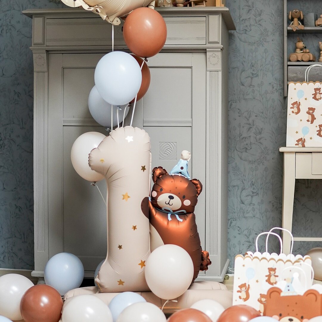 Teddy Bear - Folieballong 1-årsbursdag 81 cm