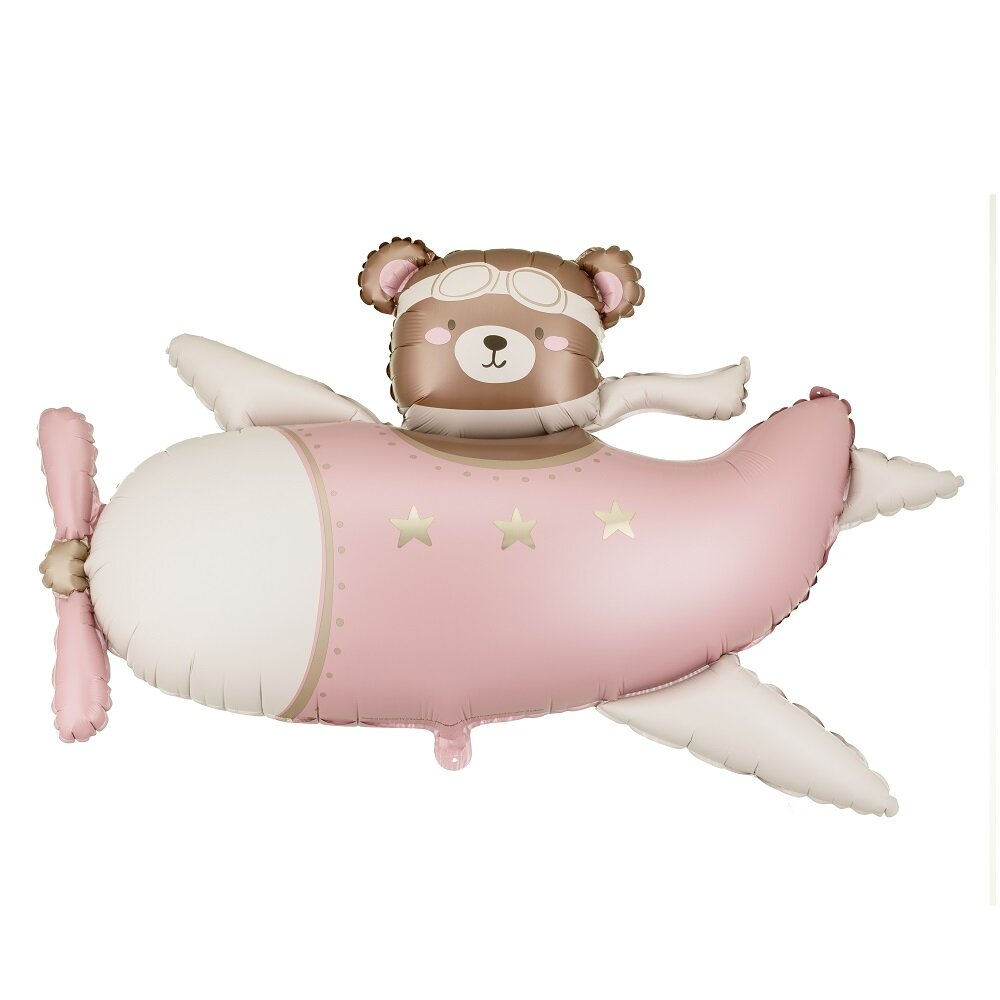 Folieballong Teddybjørn i rosa fly 94 cm