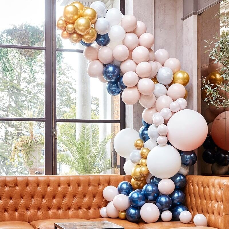 DIY Deluxe Ballongbue - Mørkeblå, gull og pudderrosa