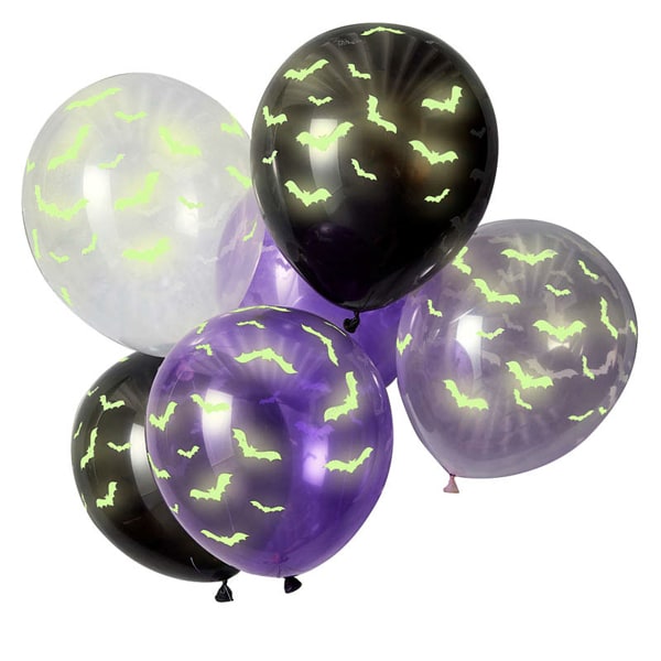 Ballonger Glow in the Dark med Bats 6 stk