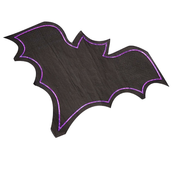 Servietter Bats med lilla dekorkant av folie 16 stk