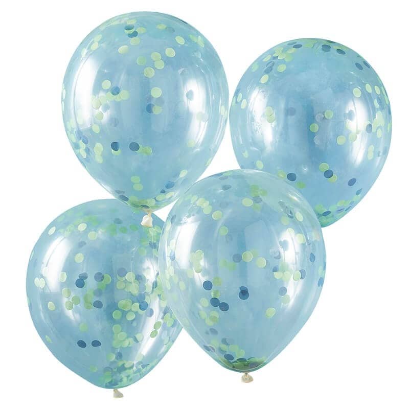 Ballonger med grønn och blå konfetti 5-pack