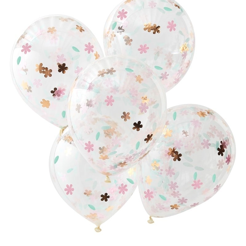Ballonger med blomsterformet konfetti 5-pack