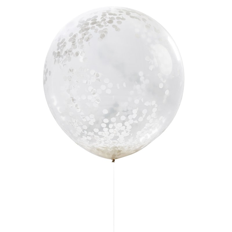 Kjempeballong med hvit konfetti 3-pack