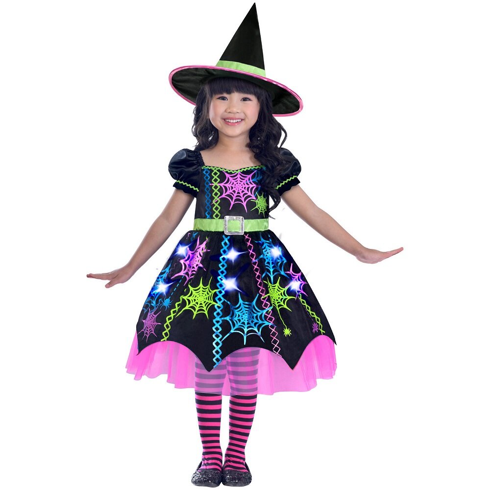 Neon Spider Witch Kostyme Barn 3-6 år